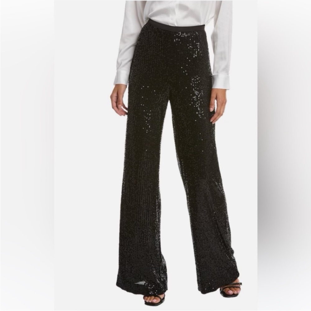 Ramy Brook NWT Zora Sequin Wide Leg Pant Black size 2 High Waisted
